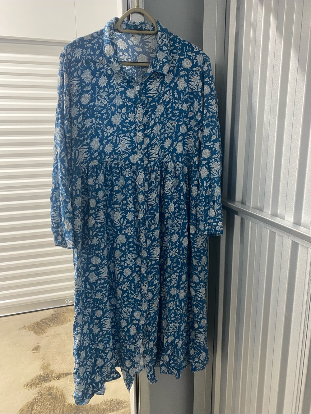 Blue Floral Button-Front Women’s Midi Dress